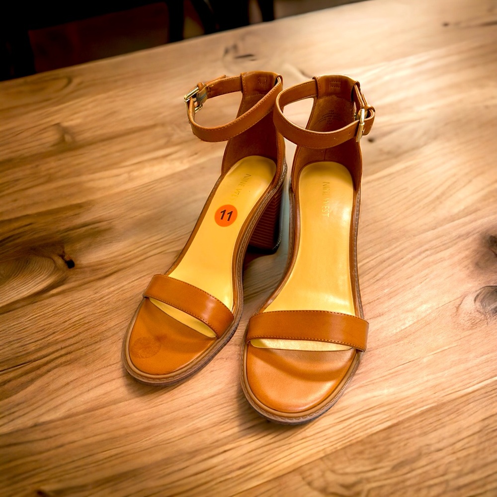 Nine West Brown Leather Ankle Strap Heels Size 11